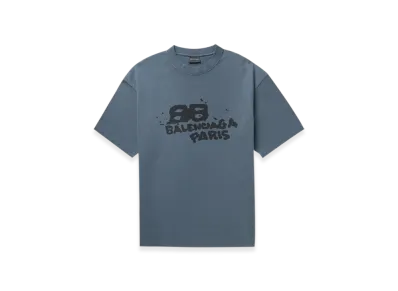 BALENCIAGA Dirty BB Paris Logo T-Shirt "Washed Blue Black"