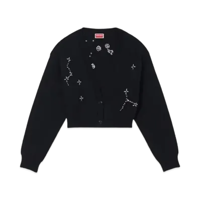 KENZO 'CONSTELLATION' Embroidery Cropped Cardigan "Black"