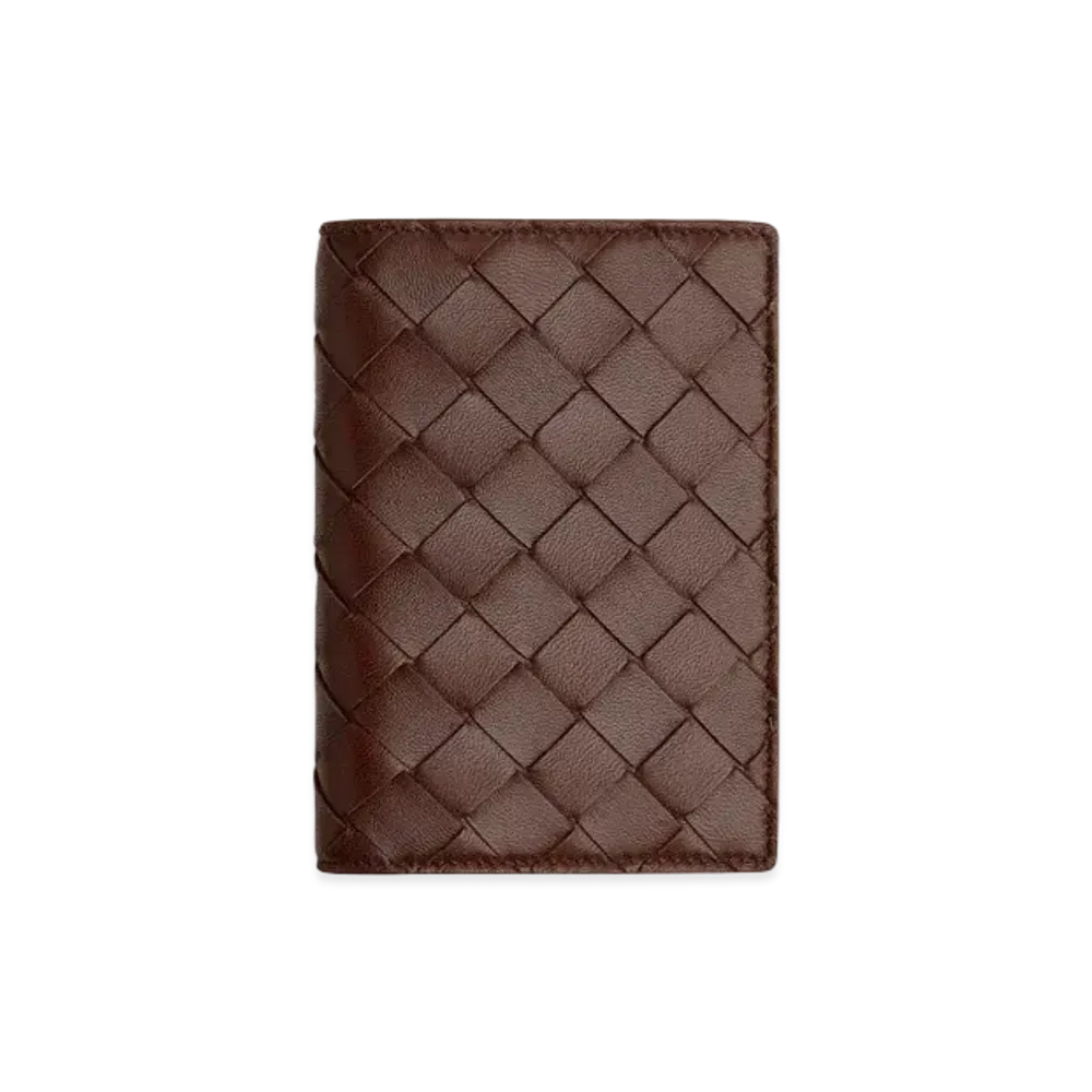Bottega Veneta Intrecciato Lambskin Calfskin Passport Case "Brownie"