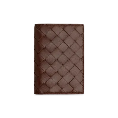 Bottega Veneta Intrecciato Lambskin Calfskin Passport Case "Brownie"