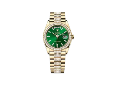 ROLEX Day-Date 36mm Yellow Gold Diamond 128348RBR "Bright Green"