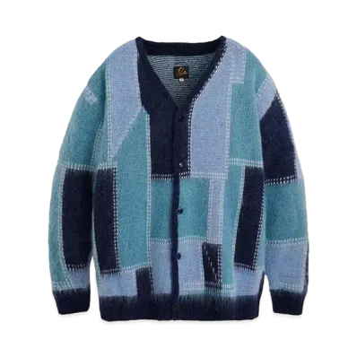 Needles STUDIOUS Mohair Cardigan - Patchwork Motif "Blue"