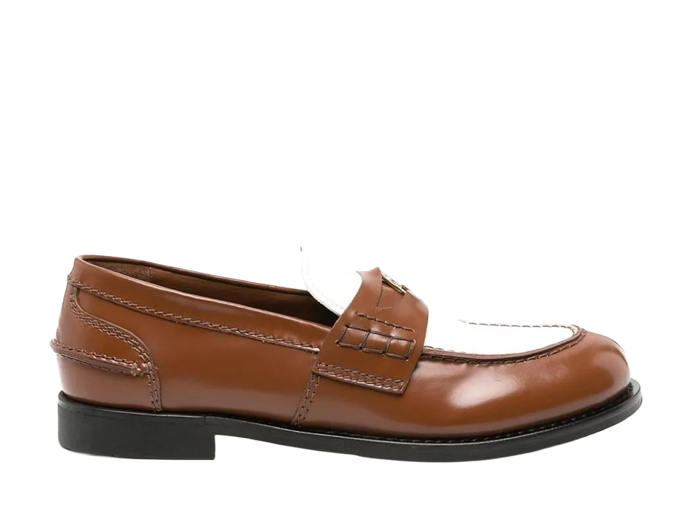 MIU MIU Women's Two-Tone Leather Loafers "Brown/White"