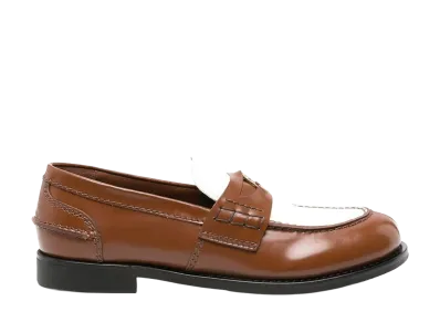 MIU MIU Women's Two-Tone Leather Loafers "Brown/White"