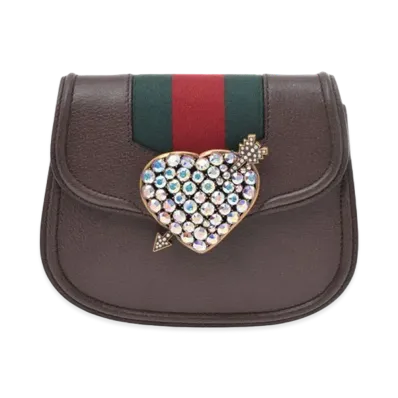 GUCCI Totem Crystal Heart Shoulder Bag ”Brown”