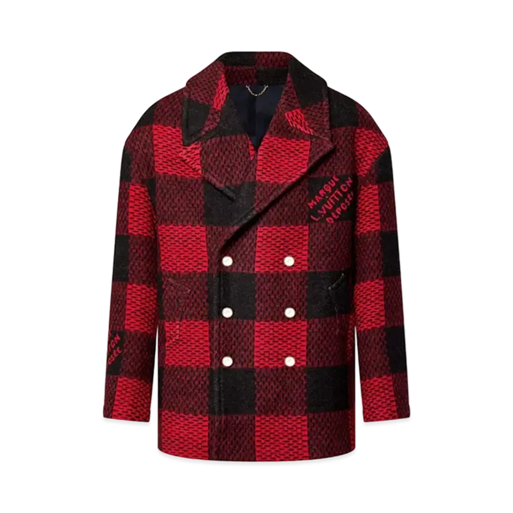 Louis Vuitton Tartan Silk Cashmere And Wool-Blend Peacoat Damier Buffalo Jacquard "Red plaid"