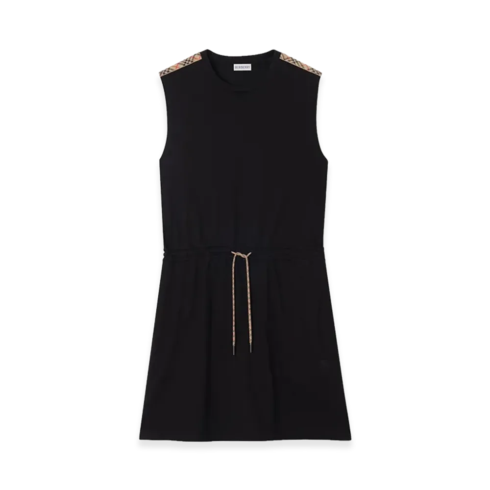Burberry Women's Check Trim Cotton Jersey Dress "Black"