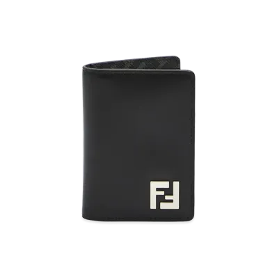 FENDI FF Squared Leather Bi-Fold Card Holder "Black"