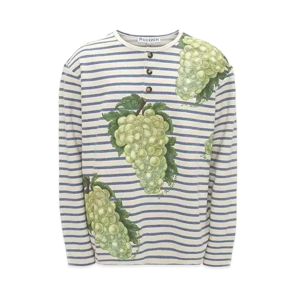 JW ANDERSON Grape Motif Henley Top "Natural/Blue"