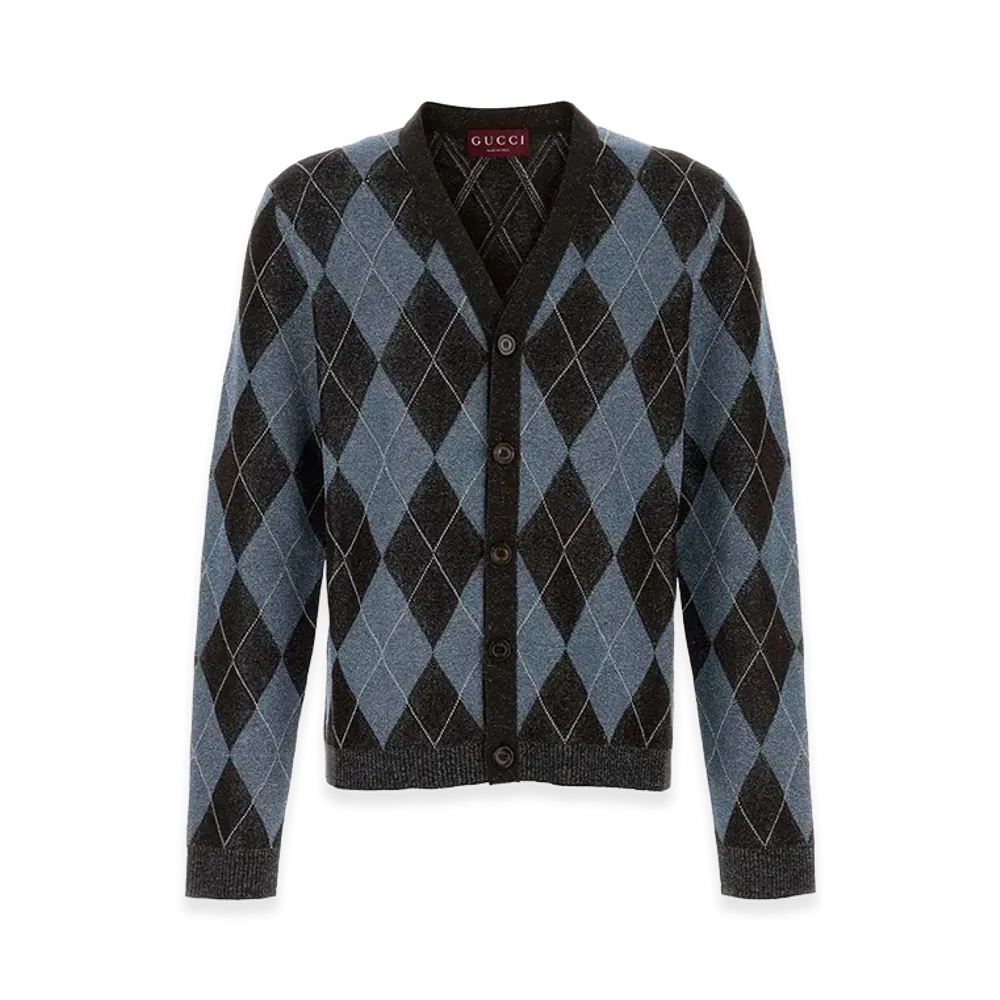GUCCI Embroidered Stretch Wool Blend Cardigan "Printed"