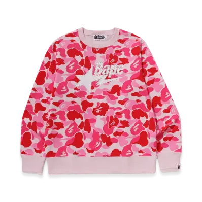 A BATHING APE ABC Camo Rhinestone Bape Sta Crewneck Sweatshirt "Pink"
