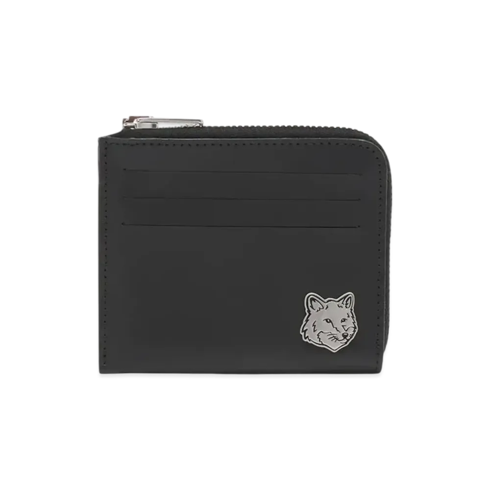 Maison Kitsune Fox Head Zip Card Holder "Black"