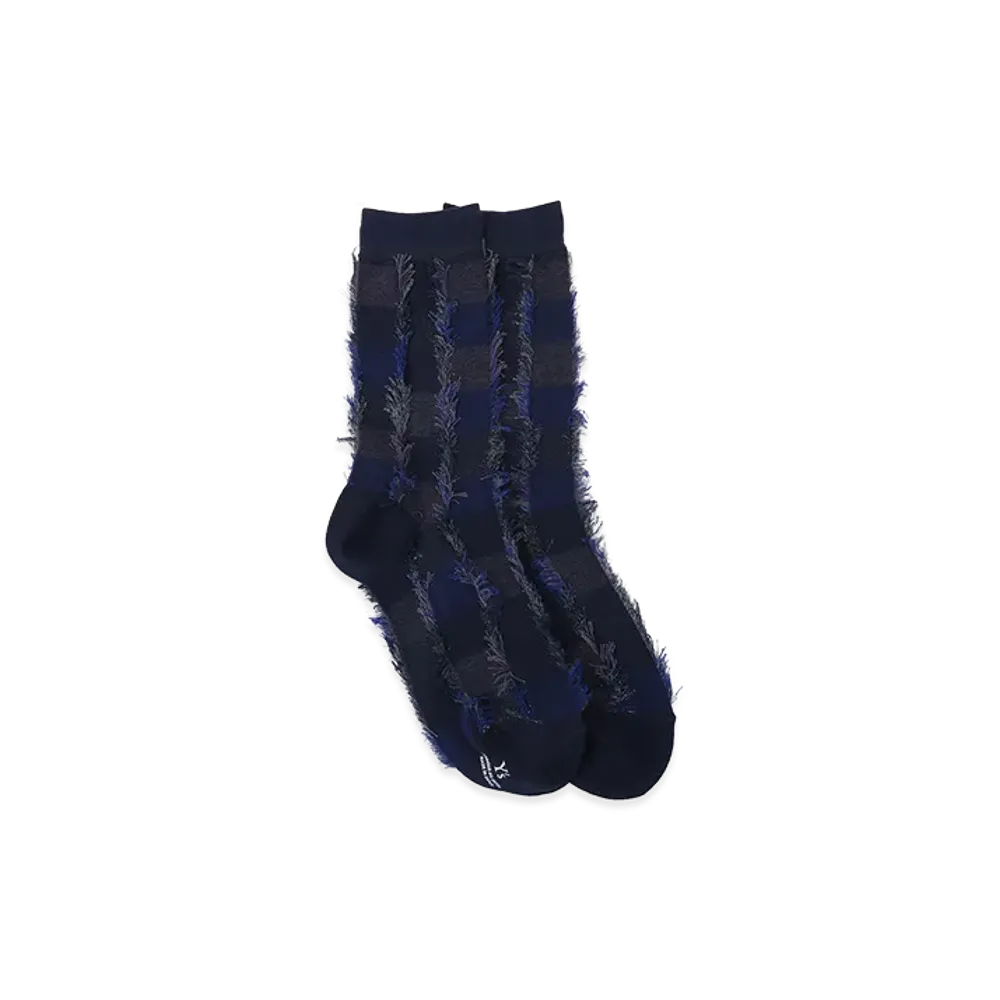 Y's Cut Block Jacquard Socks "Navy"