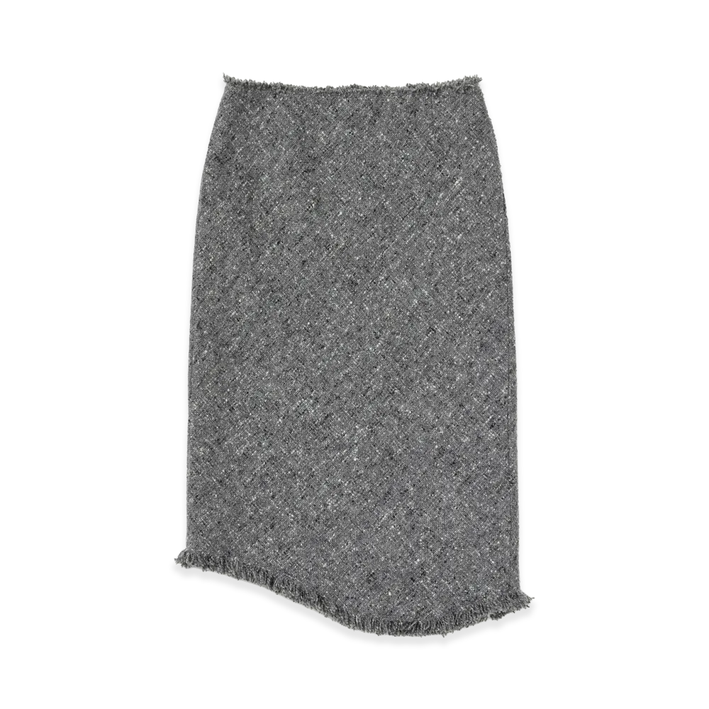 AURALEE Women's Homespun Tweed Fringe Skirt "Mix Gray"