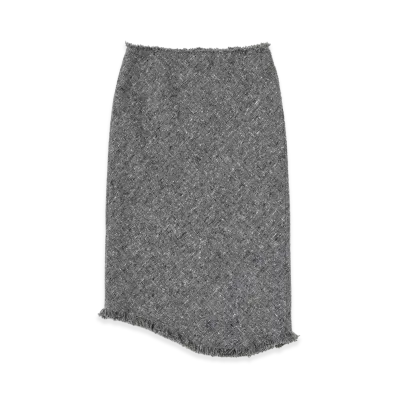 AURALEE Women's Homespun Tweed Fringe Skirt "Mix Gray"