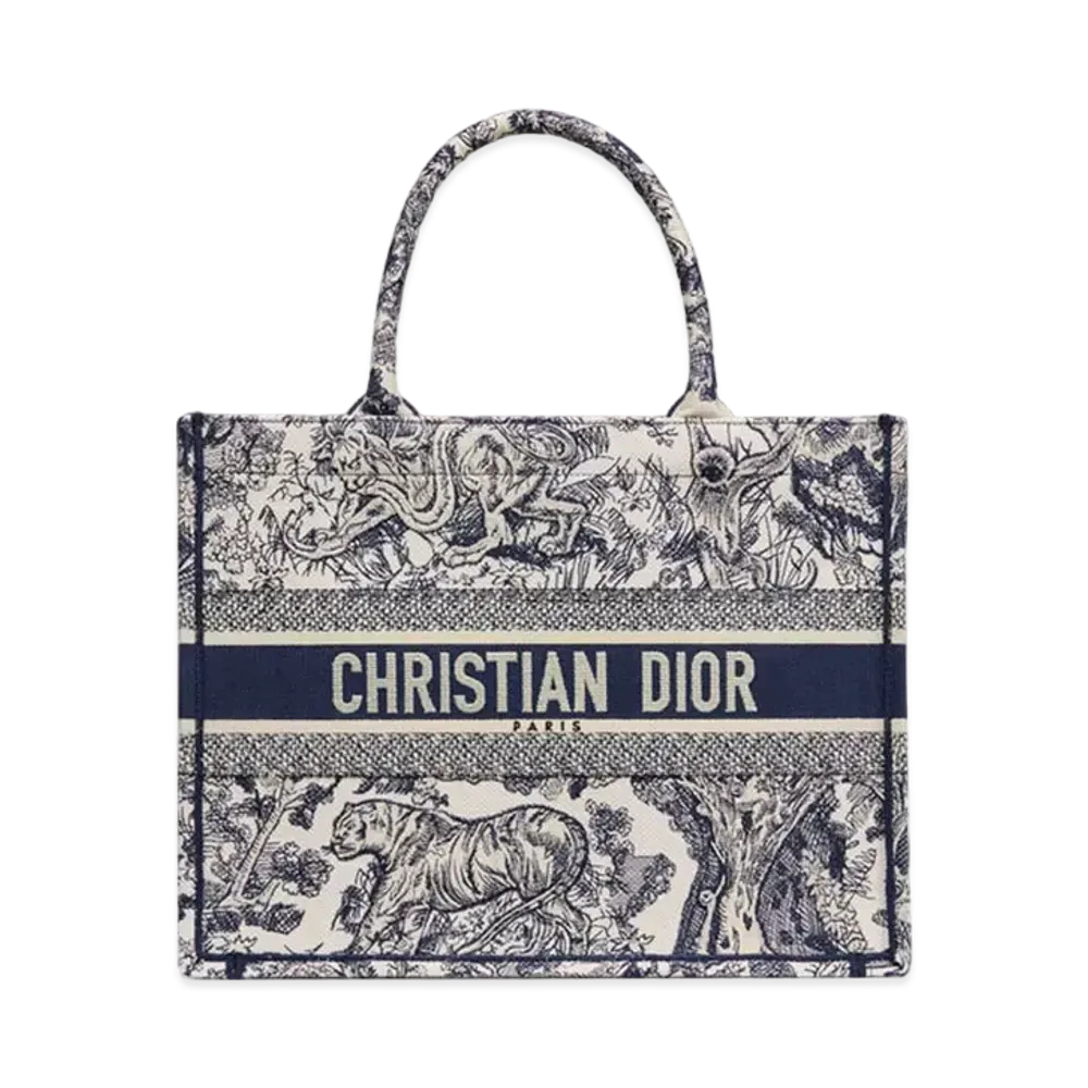 Dior Medium Book Tote Toile de Jouy Embroidery "Ecru/Blue"
