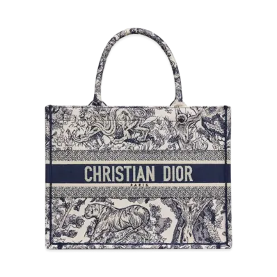 Dior Medium Book Tote Toile de Jouy Embroidery "Ecru/Blue"