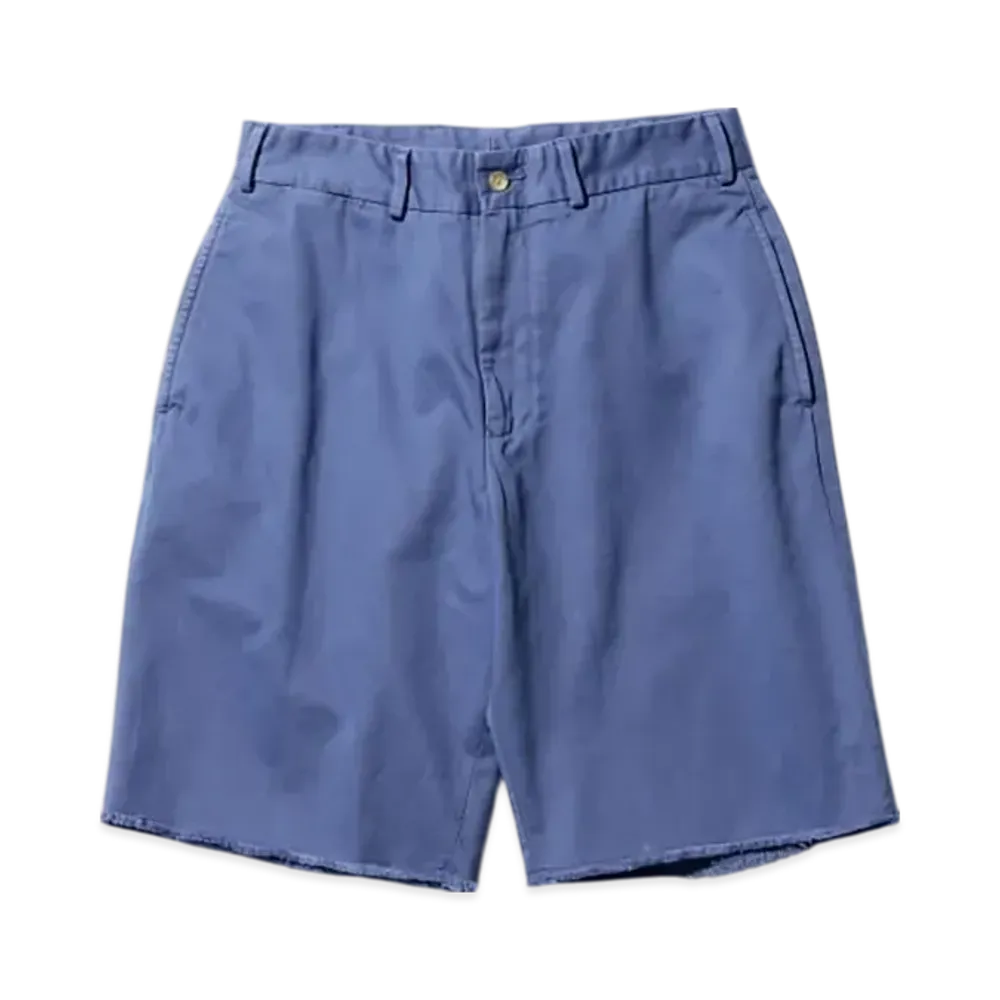 BEAMS Plain Front Shorts Cut Off Twill Garment Dye "Blue"