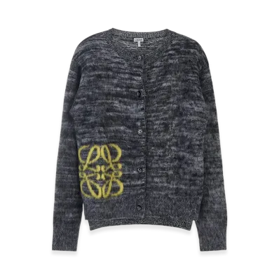 LOEWE Women's Anagram Intarsia Cardigan in Wool "Black/White"