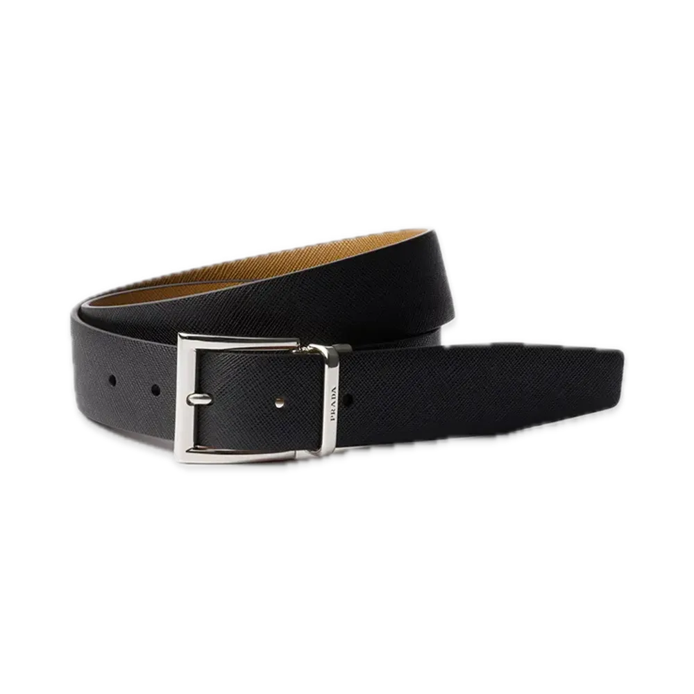 PRADA Saffiano Leather Reversible Belt "Black/Camel"