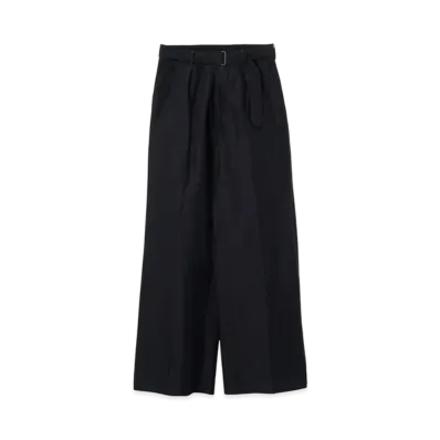 YOKE Acetate Linen Cotton Dungaree Washer Front Tuck Belted Wide-Leg Trousers "Black"