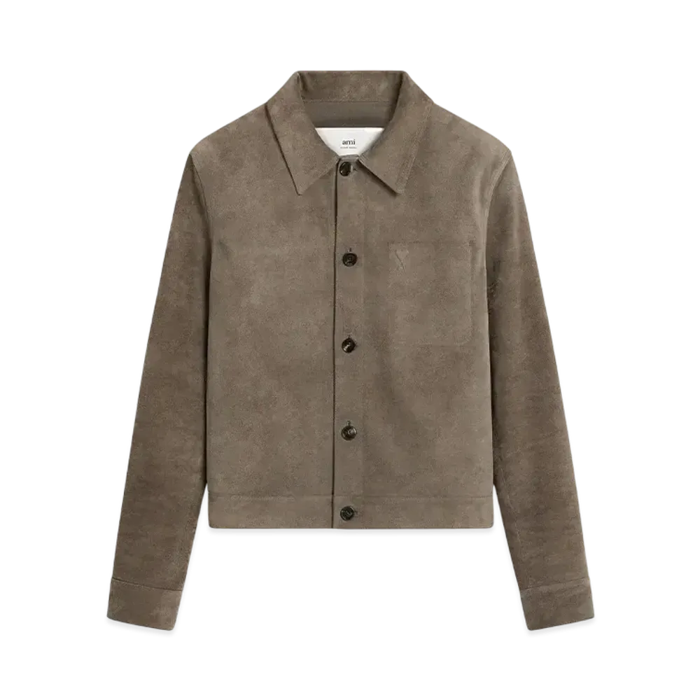 AMI PARIS Leather Button Jacket "Cendre"