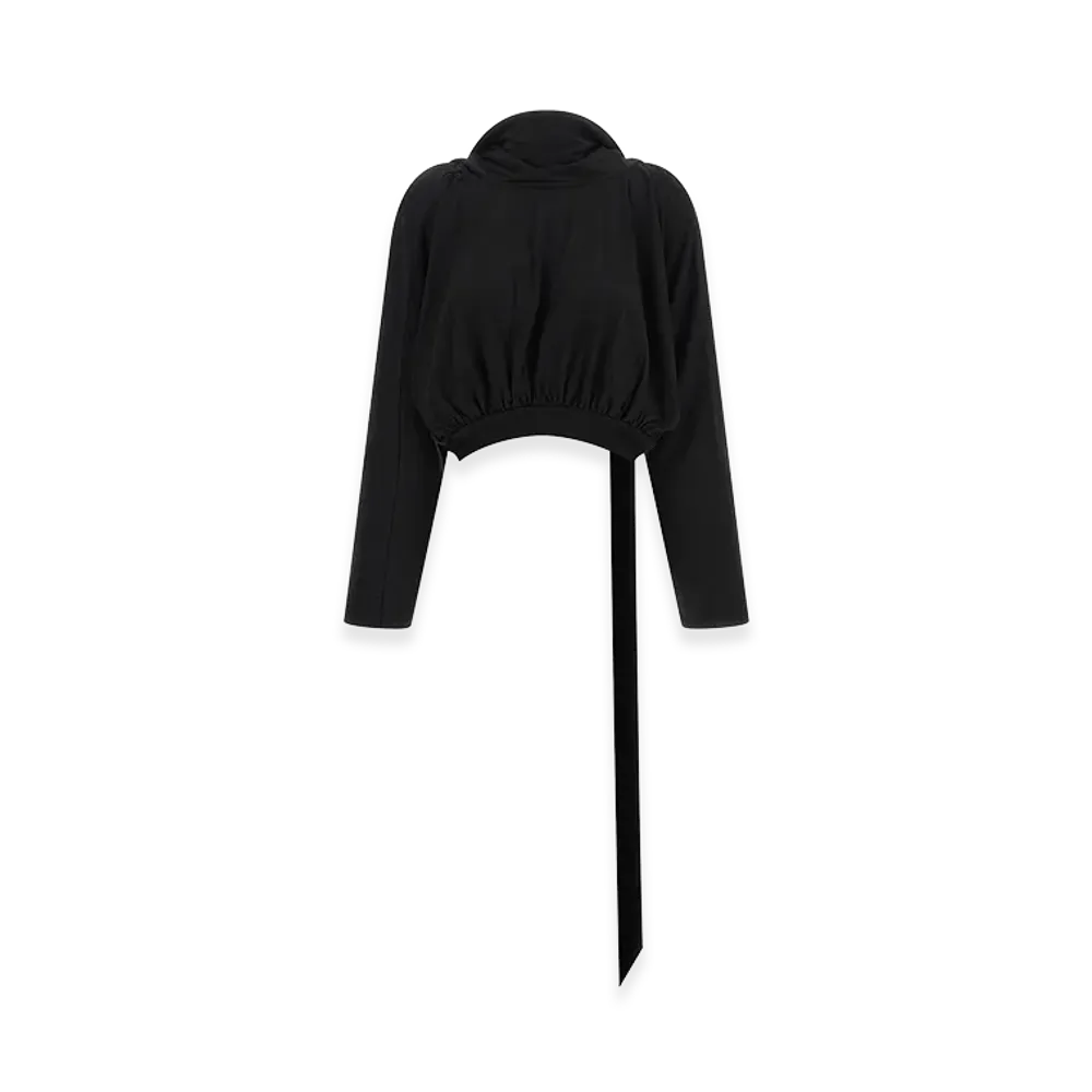 Rick Owens DRKSHDW Women's Cropped Hooded Top Long Sleeve Sweater "Black"