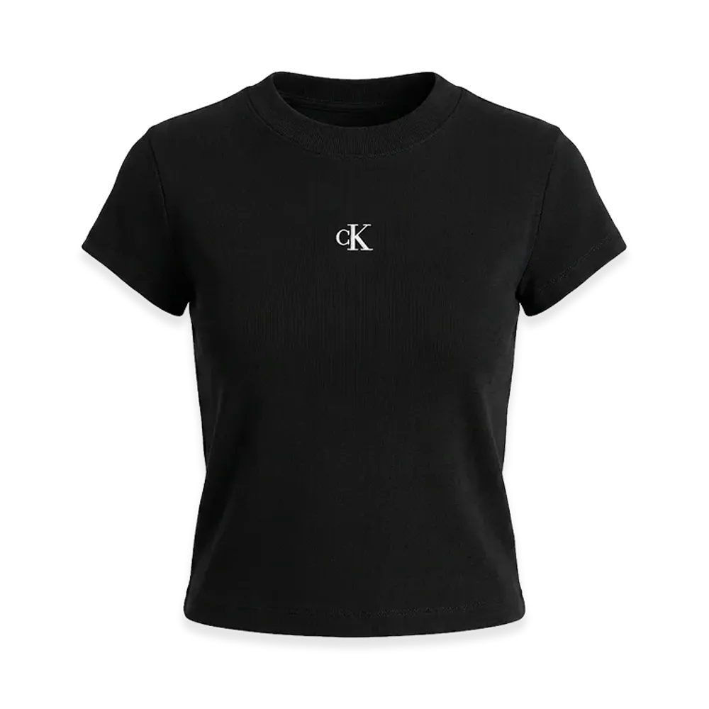 Calvin Klein Women's CK Logo Ribbed Baby T-Shirt "Black"