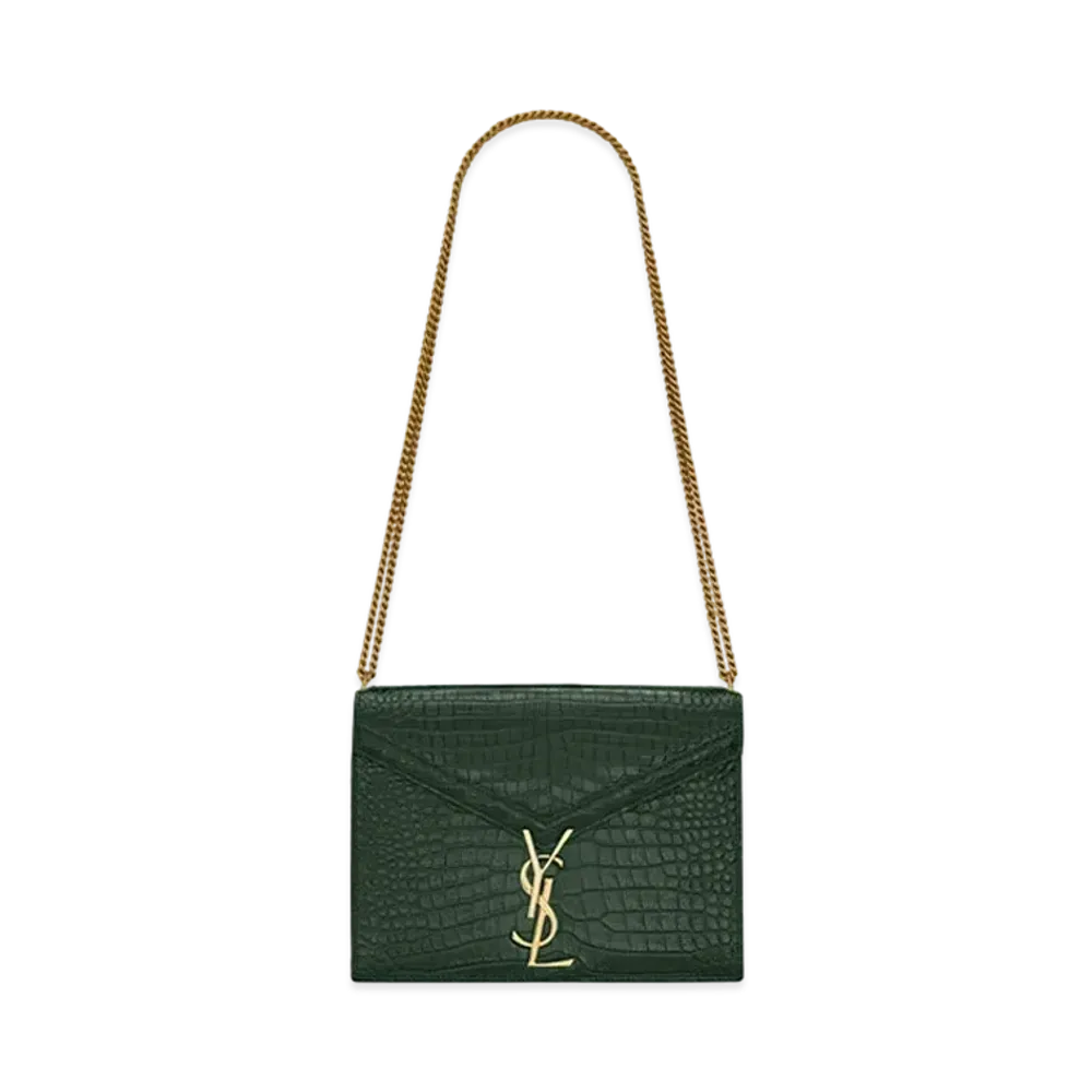 Saint Laurent Cassandra Monogram Clasp Bag In Crocodile-Embossed Shiny Leather "Mint"