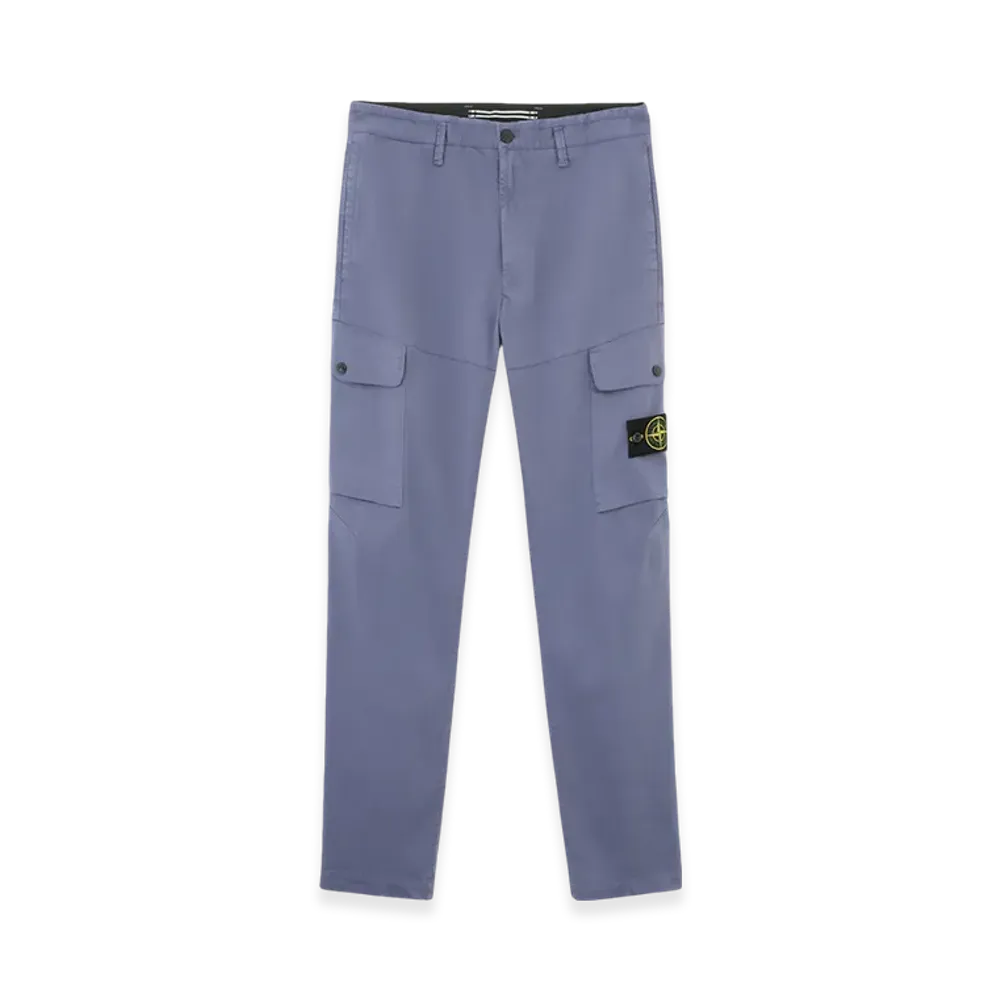 Stone Island 33908 Organic Cotton Satin Stretch Cargo Pants with Pockets - 24FW "Mid Blue"