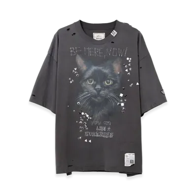 Maison MIHARA YASUHIRO Cat Printed Embellished Distressed T-Shirt "Black"