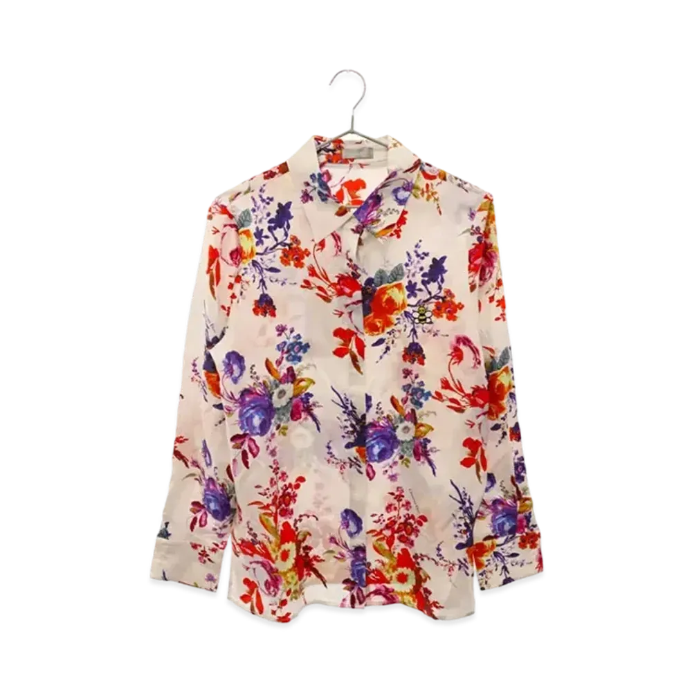 Dior x KAWS Men's Bee Embroidered Allover Silk Shirt "White"