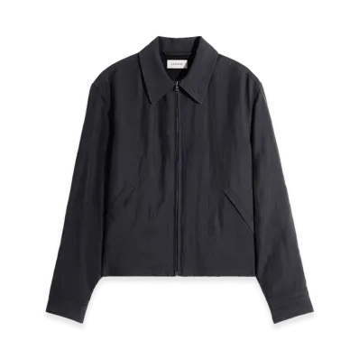 LEMAIRE Viscose Linen Gabardine Short Blouson "Ash Black"