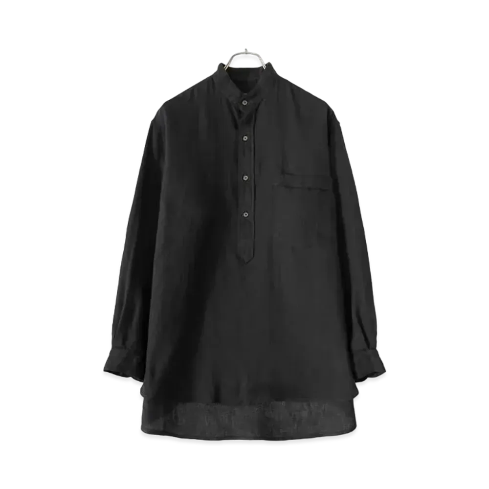 COMOLI Linen W Cross Pullover Shirt "Black"