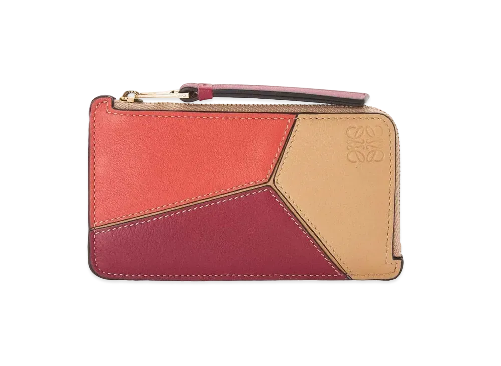 LOEWE Puzzle Coin Cardholder In Classic Calfskin "Deep Red / Dune"