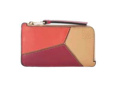 LOEWE Puzzle Coin Cardholder In Classic Calfskin "Deep Red / Dune"