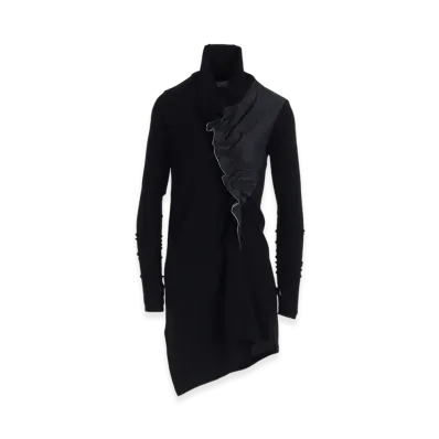 Y's Rib/Denim Combination Long T With Gathers "Indigo"