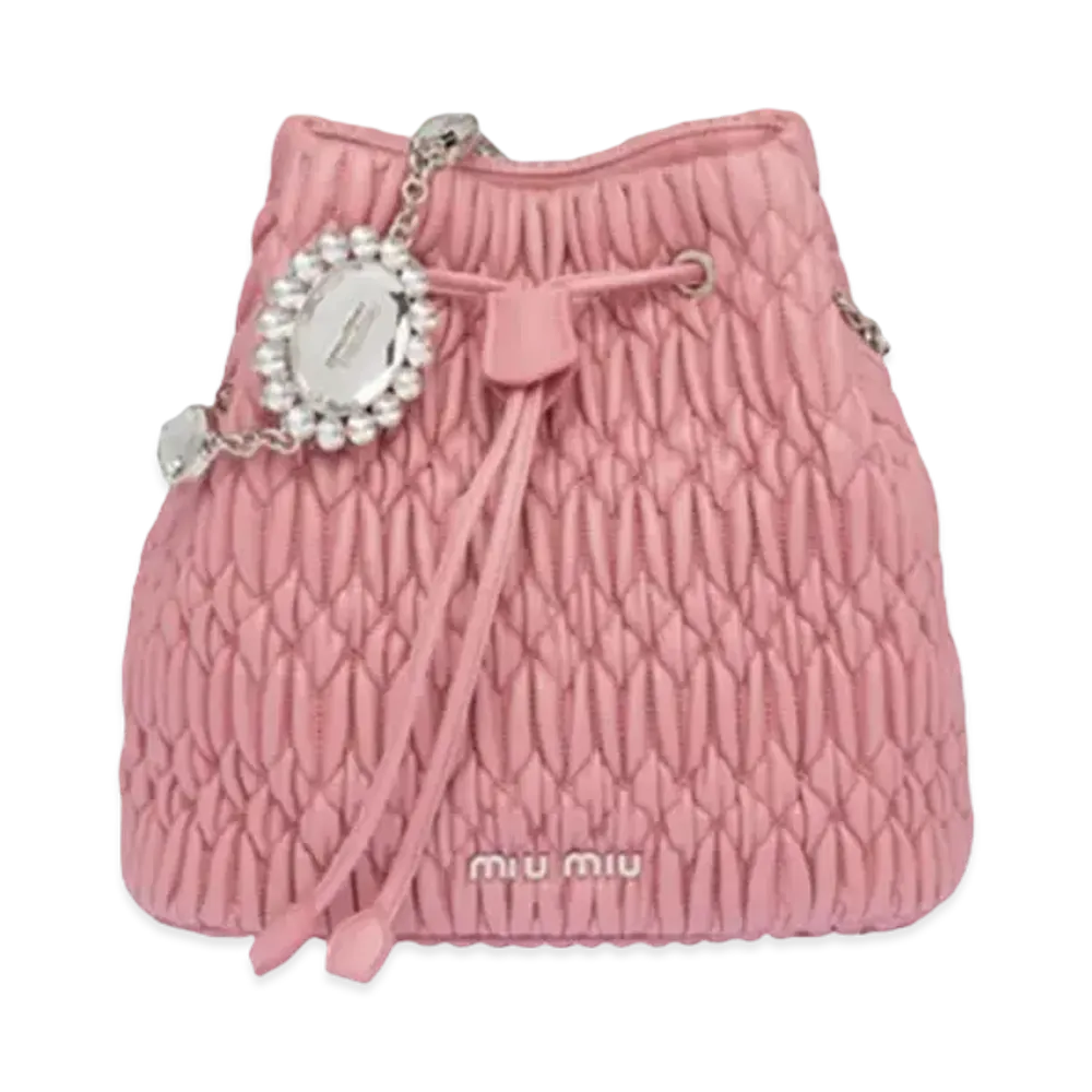 MIU MIU Miu Crystal Nappa Leather Bucket Bag "Pink"