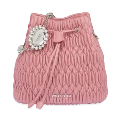 MIU MIU Miu Crystal Nappa Leather Bucket Bag "Pink"