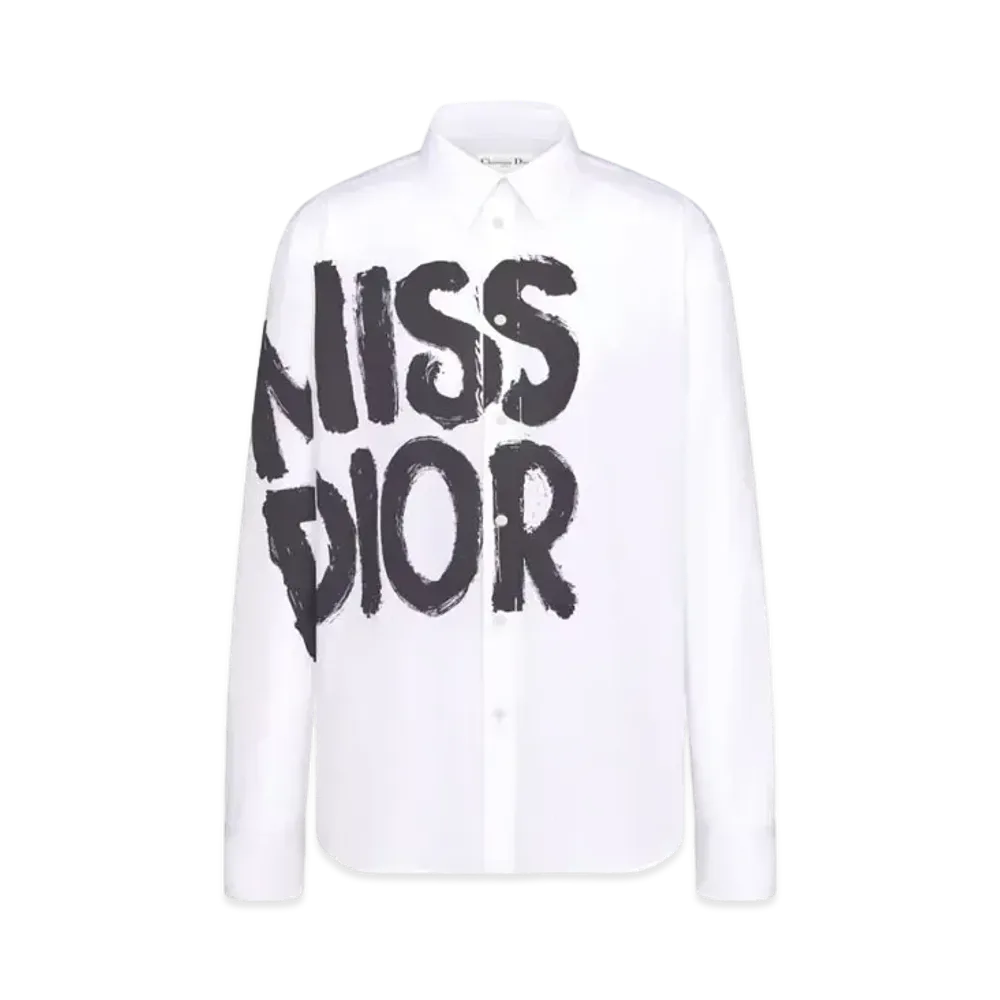 Dior Blouse Cotton and Silk Poplin with Miss Dior Graffiti Motif "White/Black"