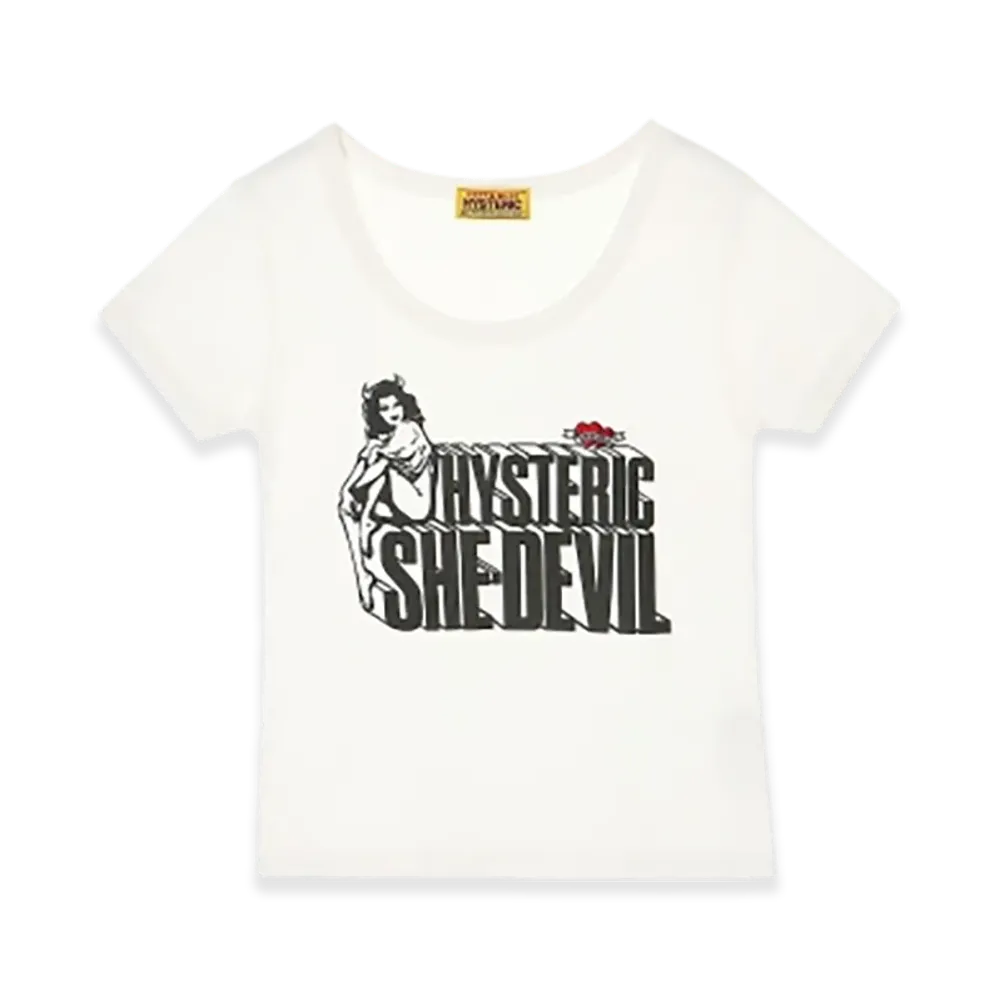 HYSTERIC GLAMOUR She Devil Heart Embroidered Mini T-Shirt "White"