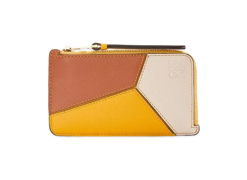 LOEWE Puzzle Coin Cardholder In Classic Calfskin "Mustard / Tan"