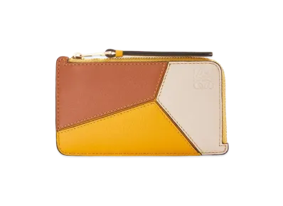 LOEWE Puzzle Coin Cardholder In Classic Calfskin "Mustard / Tan"