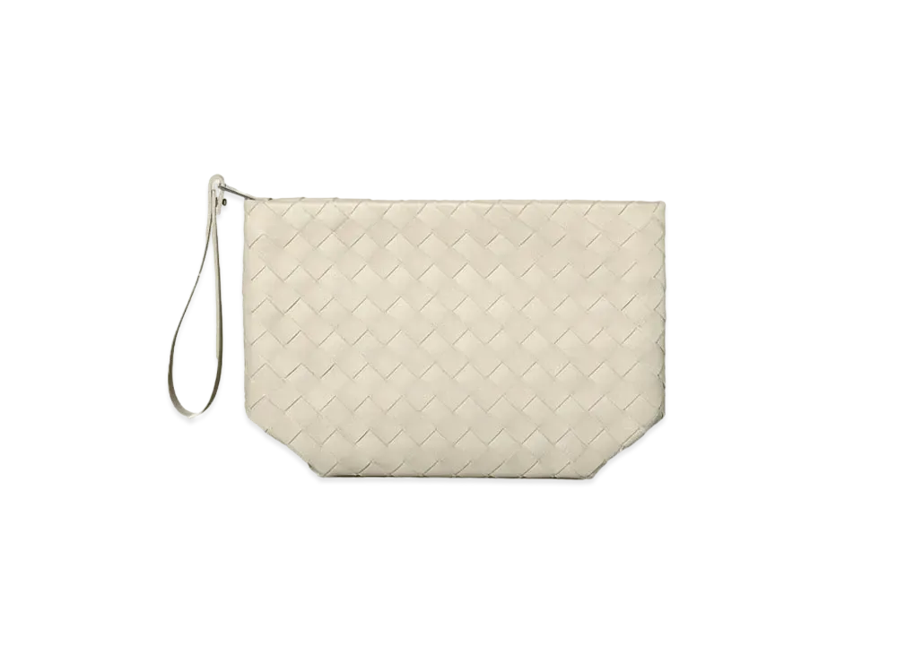 Bottega Veneta Intrecciato Wristlet Pouch "White"
