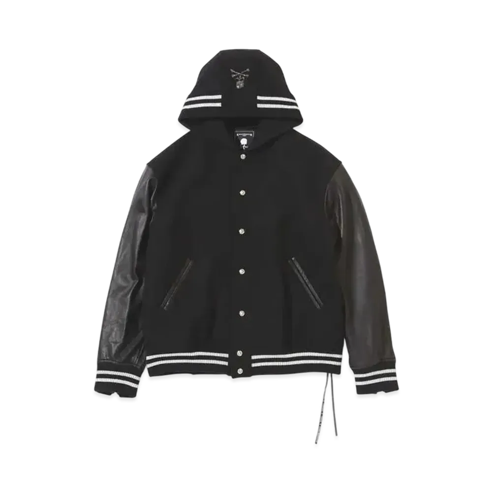 mastermind WORLD Cashmere Hooded Varsity Jacket "Black"