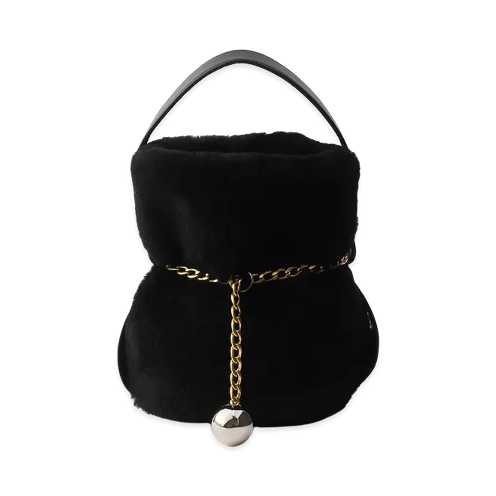 PRADA Petit Sac Noir Shearling x Nappa Leather Mini Bucket Bag "Black"