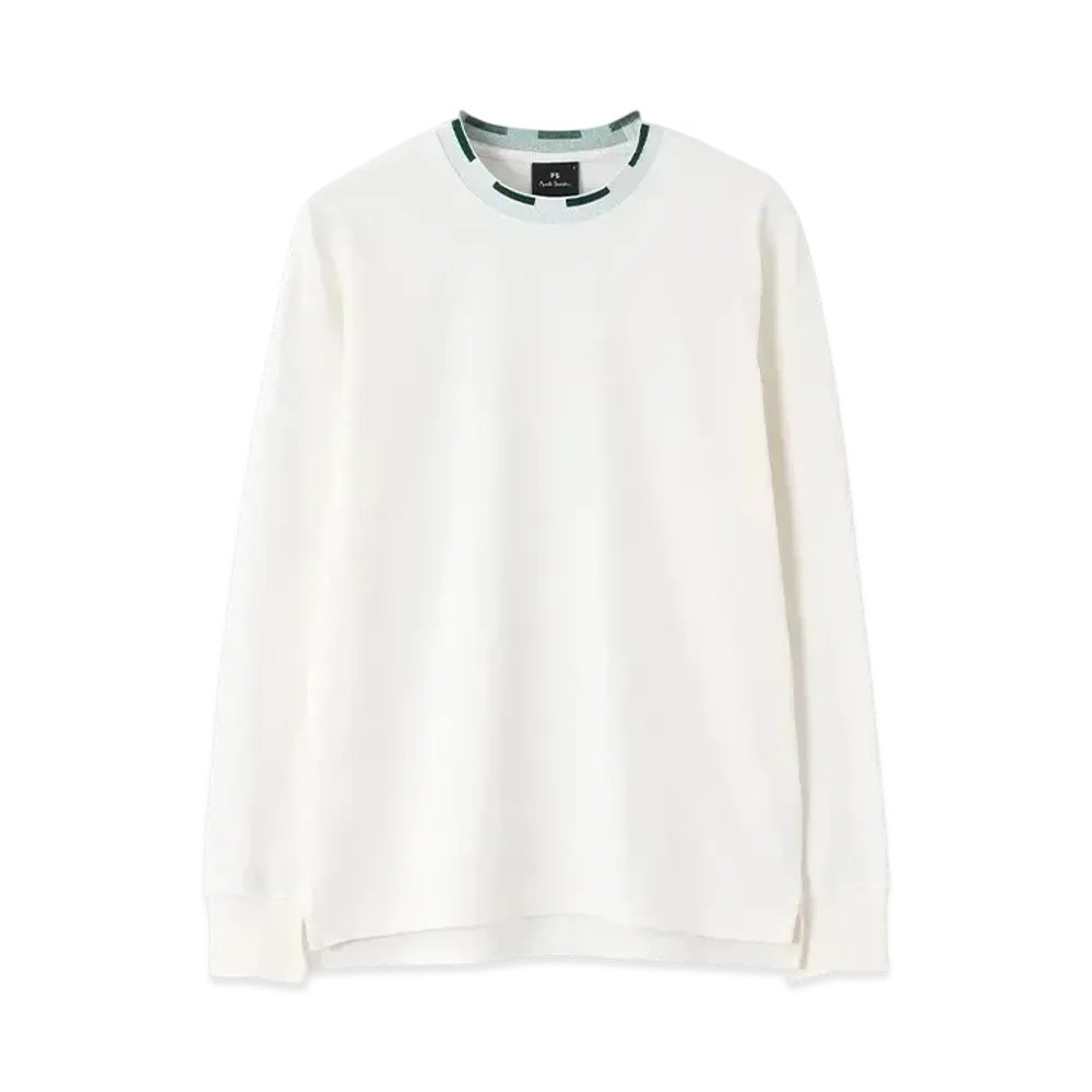 Paul Smith Contrast Rib Long Sleeve Tee "White"