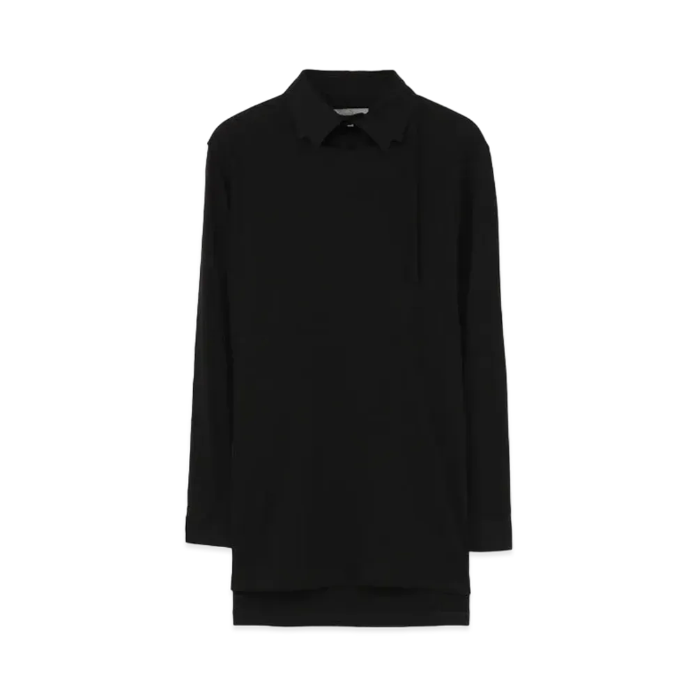 Yohji Yamamoto Pour Homme COMBED YARN COTTON + COTTON TWILL DESIGN COLLAR BLOUSE "Black"