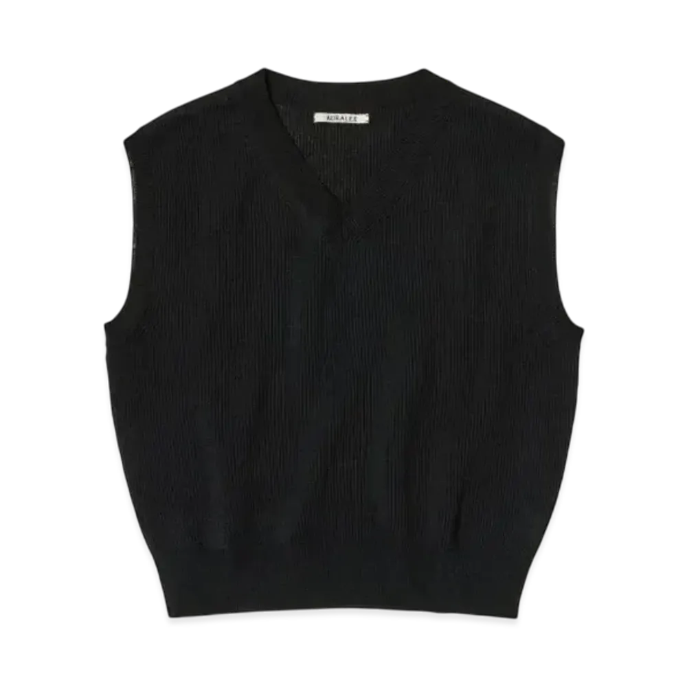 AURALEE Flat Yarn Rib Knit Vest "Black"