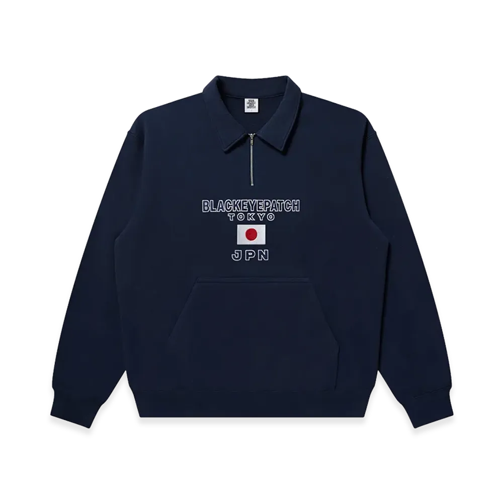 BlackEyePatch Jpn Flag Embroidered Half Zip Sweat "Navy"